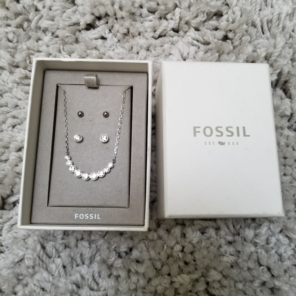 Fossil Silver Tone Stainless Steel Necklace Set